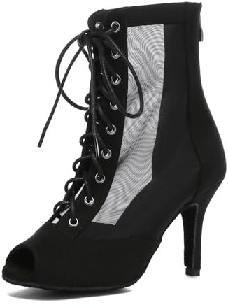 MINITOO Sexy Damen Ballroom Tanzschuhe Offene Tanzen Stiefeletten Abend Prom Sandalen L592 Schwarz 8.5cm Absatz EU 35