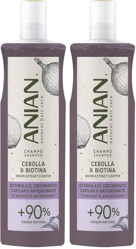 ANIAN - Champú Cebolla y Biotina, 400 ml, para Cabello Quebradizo, Estimula el Crecimiento del Pelo, Limpia en Profundidad y Fortalece la Estructura Capilar, No Huele a Cebolla (Paquete de 2)