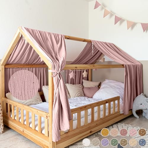 lilimaus Hausbett Himmel mit Gold Applikation [in 12 Farben] Betthimmel Hausbett aus 100% Baumwolle Musselin - Stoffhimmel für Hausbett Deko Mädchen & Jungen - Himmel für Hausbett Kinderbett Vorhang