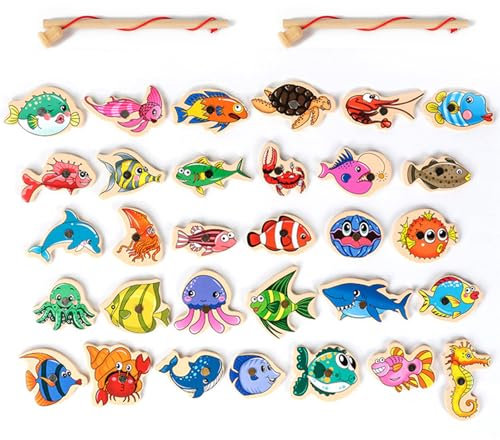 ZXJLWR Angelspiel Ab 2 Jahre, 31 Stück Angelspiel Und Zwei Angelruten, 2 In 1 Angeln Spielzeug, Lernspielzeug Geschenk Für Kinder, Innovatives Geschenk Angelspiel Magnet