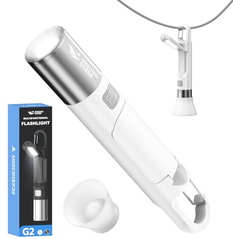 Smiling Shark Rechargeable Torch, G2 Torches LED Super Bright with COB Sidelight & Hook and Diffuser 3 Mode Zoomable Camping Flashlight Small for Outdoor/Emergency/Hiking, White