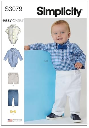 SIMPLICITY Sewing Pattern SS3079A Babies' Bodysuits, Shorts and Trousers A (XS-S-M-L)