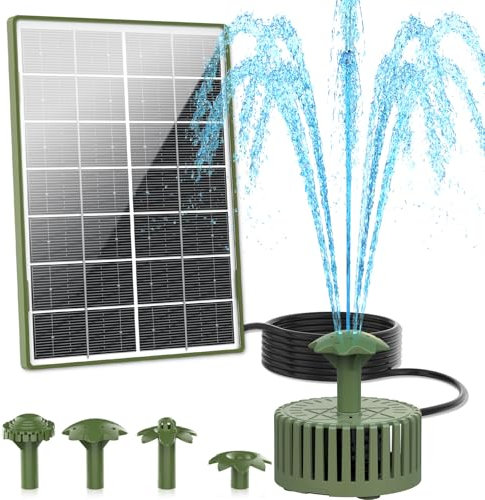 AISITIN Solar Water Foutain Pump 4.5W DIY Glass Panel Solar Powered Fountains Water Feature, Solar Powered Water Pump with 4 Nozzles, Solar Fountain for Bird Bath, Garden, Fish Tank (Dark Green)