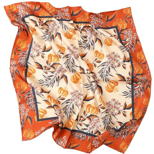 Prettystern Seide Halstuch Damen Herren kleines Seidentuch Nickituch Sommer Frühling kleines Seiden-Tuch 54. Orange Floral