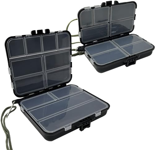 HAPPOW 2 Stück Köderbox Angeln, Tackle Box Angeln aus Kunststoff, Angelboxen mit verstellbaren Fächern, 1 Groß und 1 Klein Angelköder Box, Wasserdicht & Langlebig für Haken, Wirbeln, Köder