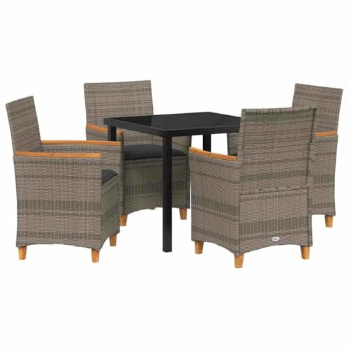 vidaXL Garten Essgruppe 5 pcs Grau Poly-Rattan, Elegantes Gartenmöbel-Set, moderner Glastisch, robust für Sommerfeiern, ideal für Terrasse und Garten.