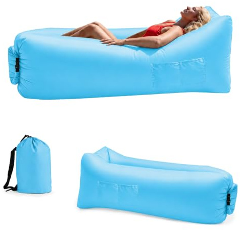 Kenmohuo Inflatable Sun Air Lounger, Portable Blow Up Sofa Bed for Beach Camping Garden, Waterproof Anti-Leak Inflatable Chair Couch Sunbed for Outdoor Travel Picnics Pool (Blue)