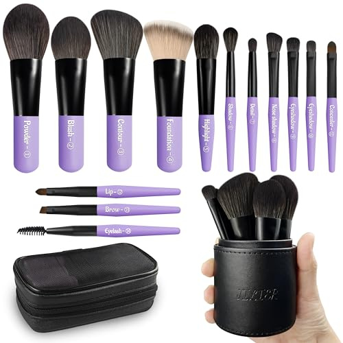 Meet You Travel Mini Pinselset Makeup, 14 Stück Premium Synthetik Make up Pinsel Set, Makeup Pinsel in Reisegröße und Kosmetiktasche, Perfekt für Reisen & unterwegs, Holzgriff, 100% Veganer