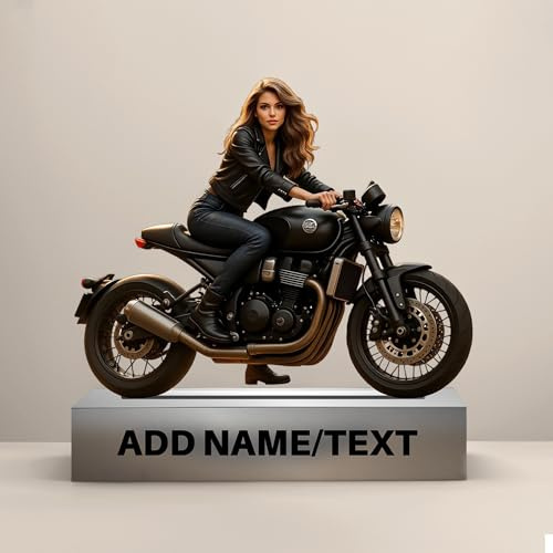 GMDLSK Personalisiert Figuren Motorradfahrer mit Foto - Individuelle Acryl Schreibtischdekoration im Cartoon-Stil - Deko für Büro & Zuhause - Einzigartiges Geschenk für Motorradfahrer
