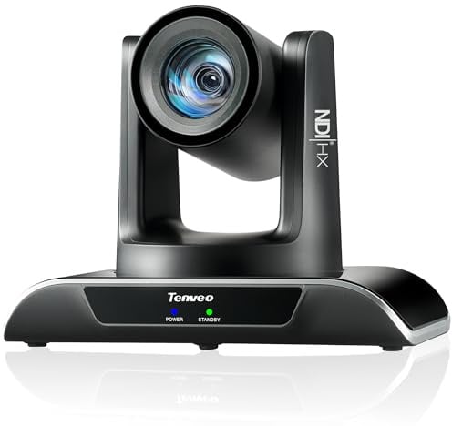 Tenveo NDI PTZ Camera 20X Optical Zoom, AI Auto Tracking, 1080P 60FPS, LAN/USB3.0/HDMI PoE Camera for Church Services Worship Video Conference Live Events Youtube OBS