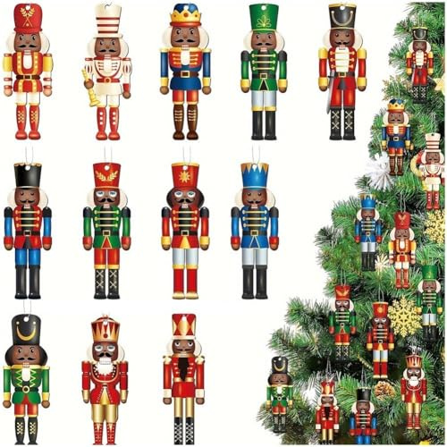Haowul 12-teiliger Weihnachtsschmuck, Flacher Nussknacker-Soldat Aus Holz, Weihnachtsbaum-Dekoration Zum Aufhängen, Nussknacker-Figuren-anhänger Für Weihnachtsbäume, Kamin