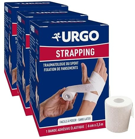 Urgo - Strapping - Bande élastique adhésive - Contention/Fixation de pansements - 1 bande 2,5mx6cm (Lot de 3)