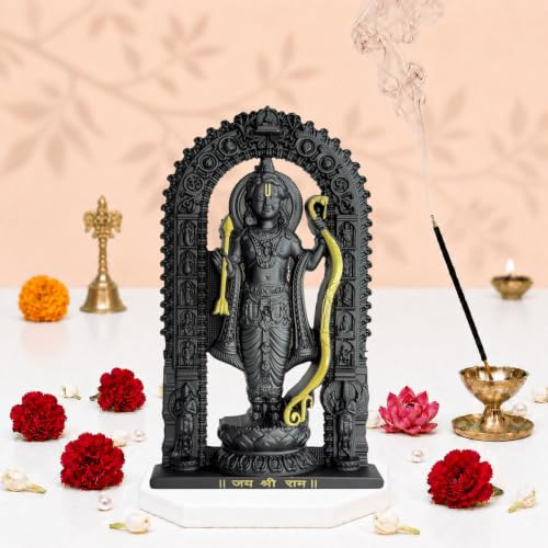 Artbiz Metal Collection Ram Lalla Murti | 6 Inch Black & Gold Lord Ram Idol for Home Temple | Ayodhya Shri Ram Statue | Metal Murti for Mandir, Office & Home Décor | Spiritual Gift Item