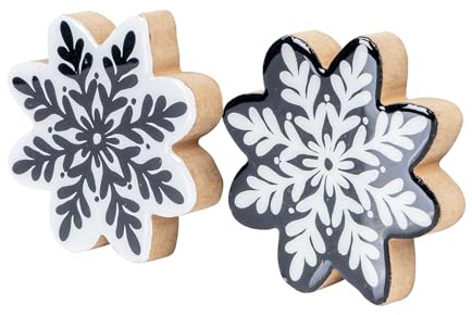 levandeo 2er Set Deko Aufsteller Schneeflocke H12cm Schwarz Weiß Holz Weihnachtsdeko Tisch Tischdeko Deko Weihnachtsschmuck Weihnachten