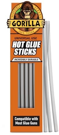 Gorilla Hot Glue Sticks | 7mm Diameter x 203mm Long | Non-Yellowing Solvent Free Formula | Easy to Use | Bonds Glass, Plastics, Metal, Fabric, Wood, Foam & More | 20 Pack