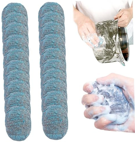 20 Stück Wiederverwendbare Stahlwoll Scheuerschwämme mit Seife, saugfähig und vorgewaschen, für die Haushaltsreinigung, Küchengeschirr und Metallgrills. Blaue Stahlwoll Scheuerschwämme