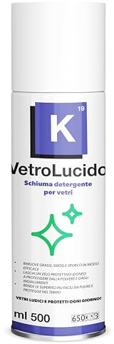 K19 VetroLucido Spray Vetri 500 ml, Detergente per Vetri, Specchi e Superfici Trasparenti, Rimuove Grasso Smog e Sporco, Effetto Antistatico e Idrorepellente, con Velo Protettivo