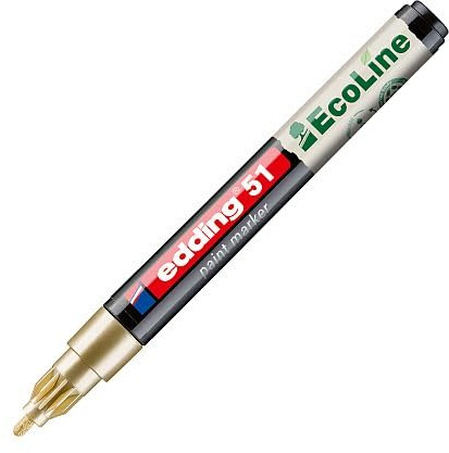 Edding Lackstift 51 EcoLine - Gold - 1 Stift - Rundfeder 1-2 mm - Tinte auf Wasserbasis, hochdeckend und wasserfest - Stift für Glas, Stein, Holz, Kunststoff und Papier