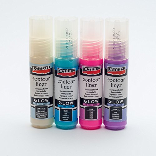 Zita's Creative Konturenfarben Set Glow in the dark 4x20ml - Winter, glow in the dark, Leuchtfarbe, Bastelfarbe, Acrylfarbe