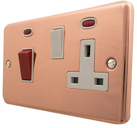 Contour Copper Cooker Switch with Socket (White Insert/White Switch) - CBC29W