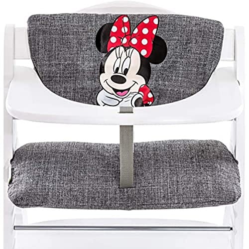 hauck Disney Sitzkissen Kompatibel mit Alpha+, Beta+ und Arketa Holzhochstuhl Highchair Pad Deluxe, Einfache Befestigung mit Klettverschluss, Maschinenwaschbar (Minnie Grey)