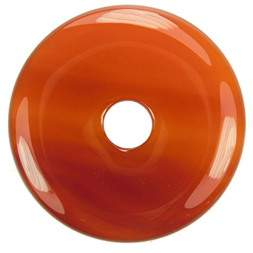 Lebensquelle Plus Edelstein Donut Ø 40 mm + Baumwollband + Edelsteinkarte | Naturstein Anhänger Halskette | Echte Heilsteinkette inkl. Band (Karneol)