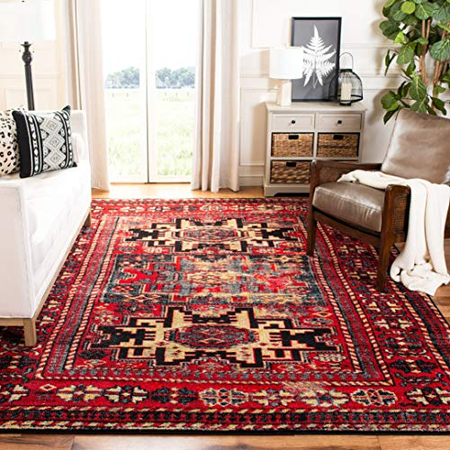 SAFAVIEH Vintage Hamadan Collection Area Rug - 9' x 12', Red & Multi, Oriental Traditional Persian Design, Non-Shedding & Easy Care, Ideal for High Traffic Areas in Living Room, Bedroom (VTH213A)