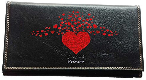 Syl'la Compagnon Tout-en-Un Porte chéquier en Simili Cuir Personnalisé Cœur Multi Rouge avec prénom