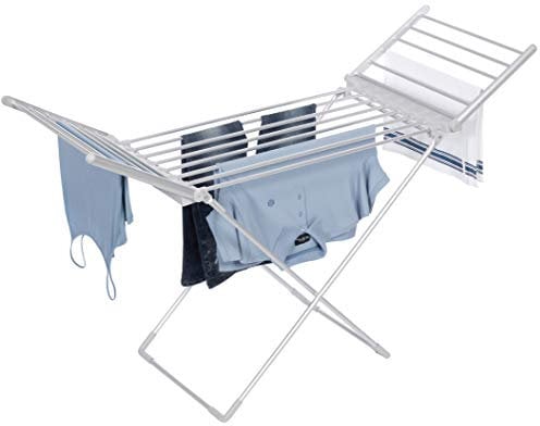 Daewoo HEA1874 Foldable Portable Heated Clothes Airer-230W, 15kg Max Load, 1.4m Cable, Low Running Costs and Folded Wings-White, Aluminium