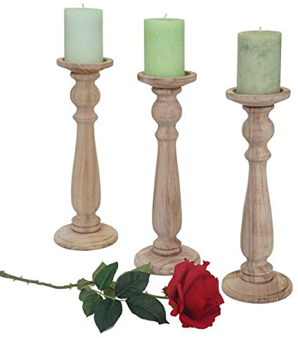 3er Set Kerzenständer T360, Kerzenhalter, Shabby-Look Vintage Höhe 35cm - naturbraun
