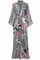 BABEYOND Robe de chambre très longue en satin pour femme, kimono d’été à motif floral, long peignoir kimono imprimé, pour soirée pyjama entre filles, gris argent, taille unique grande taille