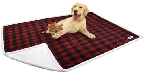 PetAmi WATERPROOFDog Blanket for Bed, XL Dog Pet Blanket Couch Cover Protection, Sherpa Fleece Leakproof Bed Blanket for Crate Kennel Sofa Furniture Protector, Reversible Soft Plush 80x60 Checker Red