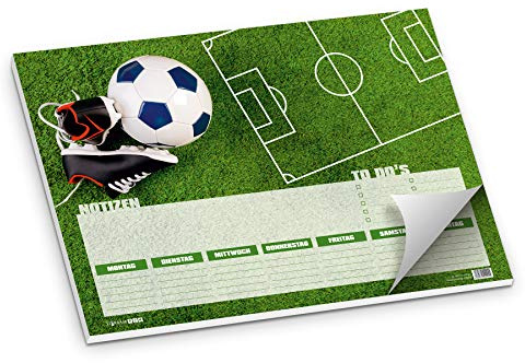 itenga Schreibtischunterlage Fußballfeld DIN A3 50Blatt Schreibunterlage Fußballrasen und Fußballschuhe