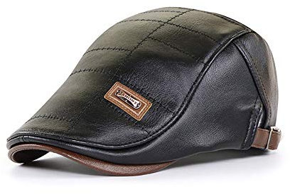 Adantico Herren PU Wintermütze Schirmmützen Schiebermütze Beret Cap (Schwarz)