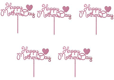 BinaryABC Happy Mother's Day Cake Toppers Acryl Cupcake Picks Cake Decoration Party Supplies, 5 Stück (Rose Gold)