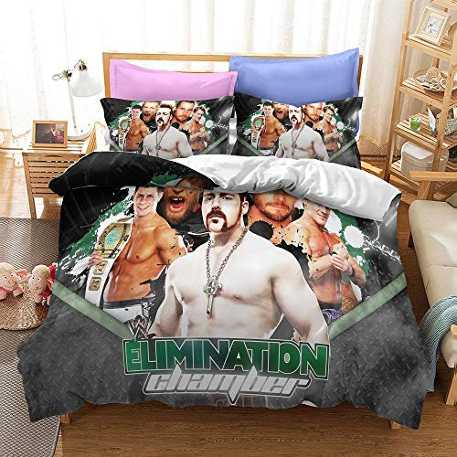 NICHIYOBI World Wrestling Entertainment WWE Bettbezug Bettwäsche Set - Bettbezug und Kissenbezug,Mikrofaser,3D Digital Print dreiteiliger Bettwäsche (12,Single 135x200cm+80 * 80cm)