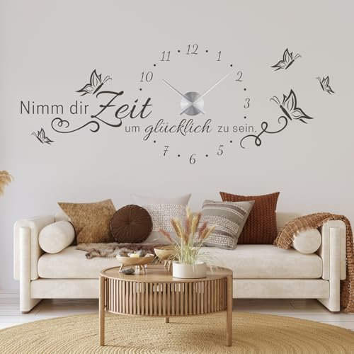 tjapalo® vr35 Küchenuhr Wohnzimmer Uhr wandtattoo uhr mit uhrwerk Küche Büro Flur Wandtattoo Wohnzimmer modern xxl Sprüche Wandsticker Nimm Dir Zeit, Farbe: hellgrün, Größe: B152xH58cm