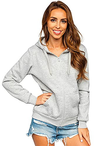 BOLF Donna Felpa con Cappuccio Maglia a Zip Manica Lunga Classica Hoodie Tempo Libero Sport Fitness Outdoor Basic Casual Style W03B Grigio L [A1A]