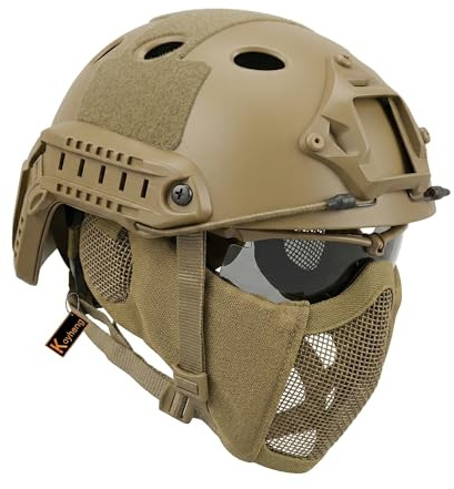 MH Tactical Fast Helmet Combined,with Foldable Ear Protection Half Face Mesh Mask and Goggles for Airsoft Paintball CS Game Set
