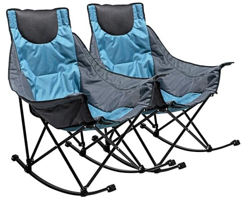 SUNNYFEEL Rocking Camping Chair, Luxury Padded Recliner, Oversized Folding Lawn Chair with Pocket, Heavy Duty for Outdoor/Picnic/Lounge/Patio, Portable Camp Rocker Chairs with Carry Bag