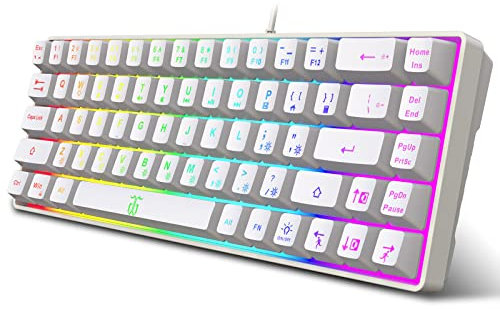 Snpurdiri 60% Teclado para juegos, compacto retroiluminado RGB ergonómico pequeño para Windows, PC, portátil, juegos (68 teclas, blanco)