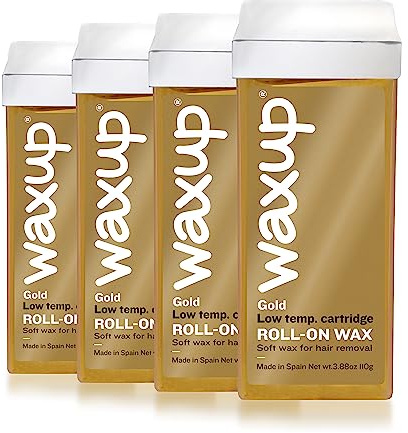 Waxup Gold Roll On Hair Removal Cartridge, Depilatory Roller Refill for Legs and Arms 3.88 Ounce / 110g (4 Pack) - Wax Warmer and Strips Not Included