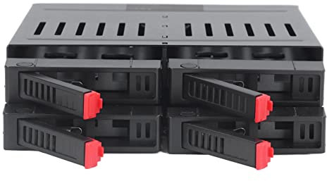 PUSOKEI 4 Bay HDD Cage Chassis, 5.25in Drive Tray, 2.5inMobile Rack, Compatible with 9.5mm 12.5mm Thick Bottom Hard Drives SSDs, Quiet Fan, Indicator Light