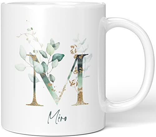 JUNIWORDS Tasse, Miro, Name Anfangsbuchstabe Initial Alphabet Floral Buchstabe M Monogramm Motiv, Weiß (5468380)
