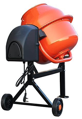 Portable Electric Cement Mixer, 63L, 220~240V 220W Drum Mortar Plaster Machine with Wheels (orange)