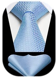 HISDERN Krawatten für Herren 3,4 Zoll Himmelblaue Krawatte und Einstecktuch im Set Klassische Seidenkrawatte für Hochzeitsfeiern