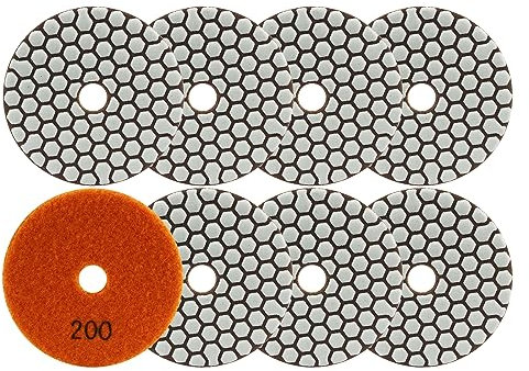 Diamante Almohadilla de Pulido LEKOMESH - 8 piezas 100MM #200 Almohadilla de Pulido en Seco de Diamante para Granito Mármol Piedra Artificial Cuarzo,Disco de Pulido de Piamante