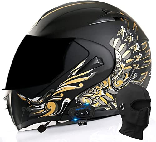 Klapphelm Bluetooth Integrierter Motorradhelm Mit Sonnenblende Modulare Integralhelm DOT/ECE Zertifiziert Mit Eingebautem Mikrofon Für Herren & Damen Bluetooth Klapphelm 4,XL