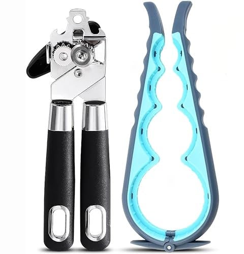 Tin Opener UK - (2 Pieces) Tin Opener & Jar Opener - Stainless Steel Tin Opener and Ring Pull Can Opener for Weak Hands, Elderly and Children