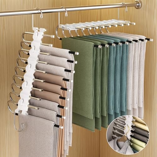 ZLPBAO 9 in 1 Grucce Pantaloni, 2 Pezzi Acciaio Inossidabile Grucce per Pantaloni, Risparmio di spazio Appendini Armadio,Antiscivolo Attaccapanni Armadio Magici Adatto per sciarpe, jeans, asciugamani
